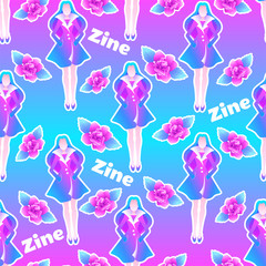  Zine girl with flower pattern