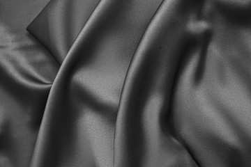 Black luxury wavy rippled glossy silk drapery cloth fabric