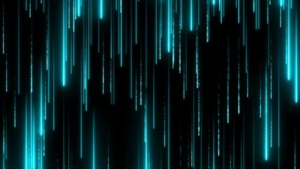 Wall Mural - bright blue beams moving down. glitter neon particles. digital data flow. futuristic space. informat