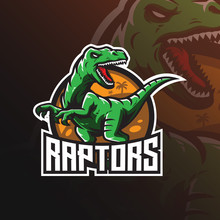 Raptor Vector Mascot Logo Design With Modern Illustration Concept Style For Badge, Emblem And Tshirt Printing. Angry Dinosaur Illustration For Sport And Esport Team.