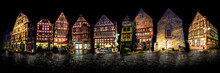 Germany, Hesse, Limburg, Old Town, Half-timbered Houses At Night, Photomontage, Panorama