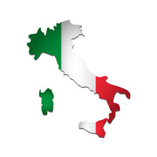 Vector Isolated Simplified Illustration Icon With Silhouette Of Italy Map. National Italian Flag (green, White, Red Colors). White Background