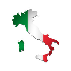 Vector isolated simplified illustration icon with silhouette of Italy map. National Italian flag (green, white, red colors). White background