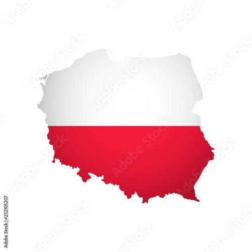 Obraz Dibond Wektor na białym tle uproszczona ikona ilustracja z sylwetką mapy Polski. Flaga Polski (kolory czerwony, biały). białe tło