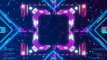 Neon glow digital background. Futuristic hud concept. Circuit board style
