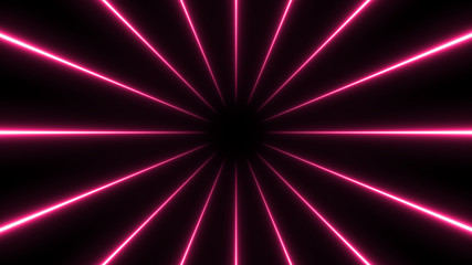 Wall Mural - neon lights come from center. bright geometric graphic background. 3d illustration.