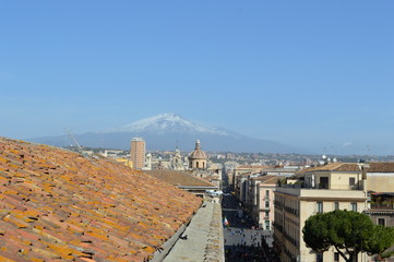 Wall Mural - Roofs of houses in Catania and mount Etna, Sicily, Italy