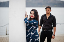 Love Story Of Indian Couple Posed Outdoor.