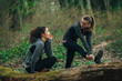 © GAGO IMAGES - Two young beautiful woman exercise in the forest