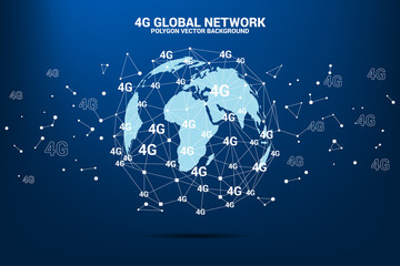 Wall Mural - Vector Polygon dot connect line with 4G around world map globe. Concept for mobile phone data sim card technology.