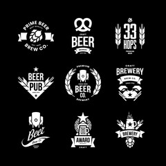 Wall Mural - Modern craft beer drink isolated vector logo sign for bar, pub, store, brewhouse or brewery. Premium quality crab, pretzel logotype emblem illustration set. Brewing fest t-shirt badge design bundle.