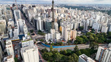 Fototapeta Nowy Jork - Aerial view of Avenida Paulista in Sao Paulo city, Brazil 
