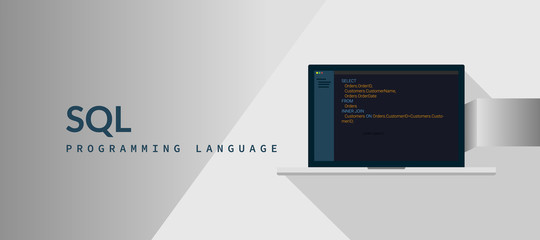 Wall Mural - sql programming language with script code on laptop screen, programming language code illustration