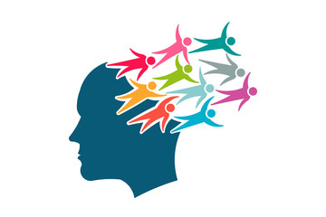 Brain thinking in Social Network People. Vector Logo