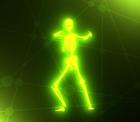 Wall Mural - Human skeleton in fighting pose. Halloween party design template. 3D rendering