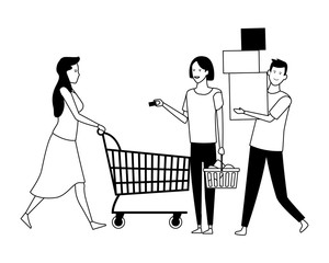 Wall Mural - casual people cartoon in black and white