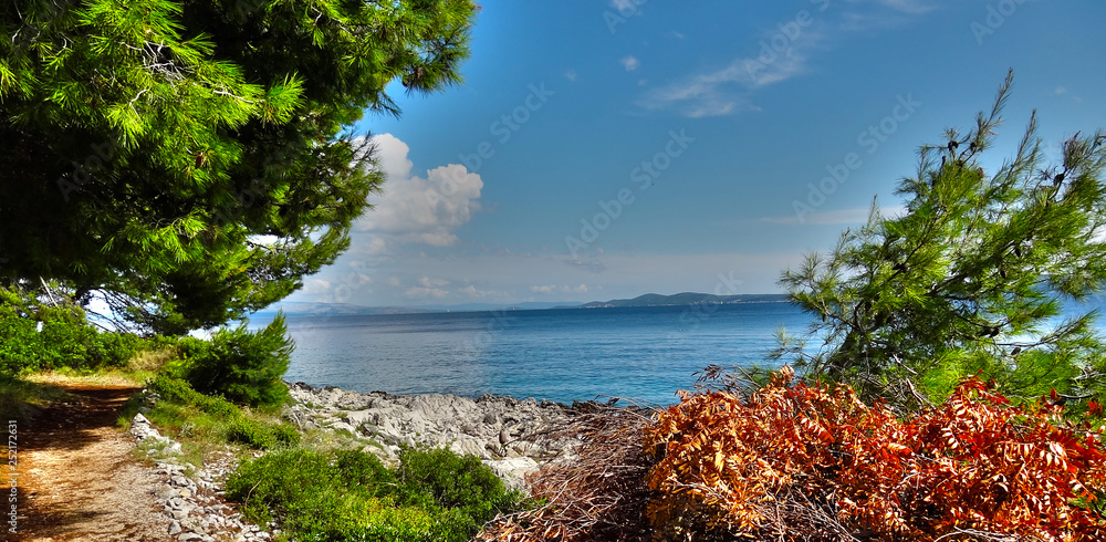 Wyspa Ciovo, Okrug Gorjni widok na morze, Chorwacja - obrazy, fototapety, plakaty 