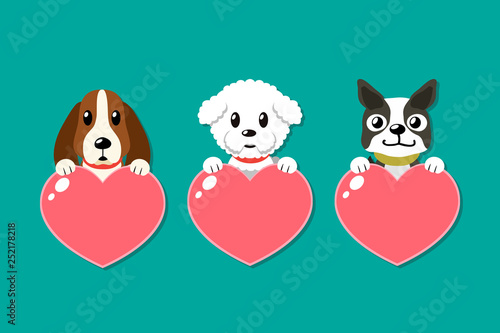 Cartoon dogs with heart sig...