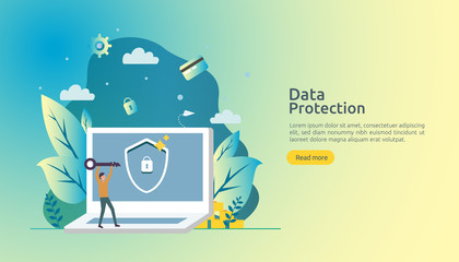 Safety and confidential data protection. VPN internet network security. Traffic encryption personal privacy concept with people character. web landing page, banner, presentation, social, print media