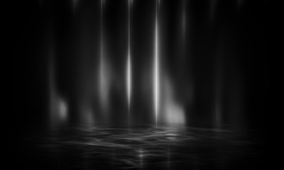 Wall Mural - empty black scene with shine and highlights of light reflected on water. product showcase spotlight 