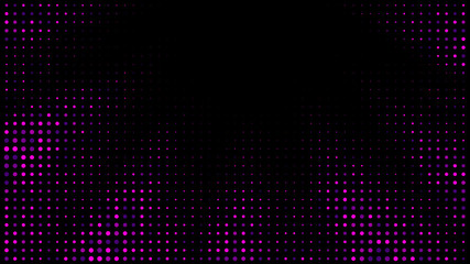 Festive shiny neon background. Halftone gradient pattern vector illustration. Explosion, salute. Pink dotted, purple dark halftone texture. Pop Art style purple pink comics Background. Dots background