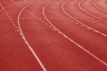 Wall Mural - Red running track Synthetic rubber on the athletic stadium