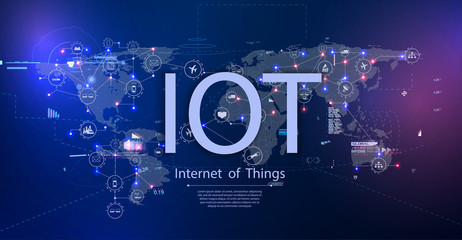 Fototapete - 	 Internet of things (IoT) and networking concept for connected devices. Spider web of network connections with on a futuristic blue background EPS10
