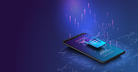Aufkleber - eSIM card chip sign. Embedded SIM concept. New mobile communication technology. Futuristic projection sim card Vector illustration