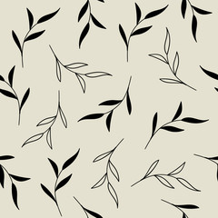 Wall Mural - Vector seamless pattern with leaves. Monochrome floral background for fabric, wallpaper design