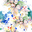 Bouquet of autumn forest fruits. Watercolor background illustration set. Seamless background pattern.