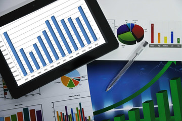 Tablet screen displaying a financial analysis concept 