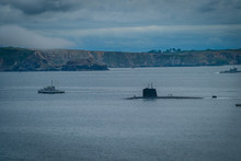 French Submarine In The Brest Rade In Brittany In France