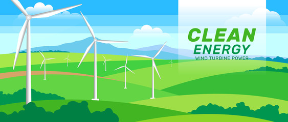 Wall Mural - clean energy concept .wind turbines in field landscape banner