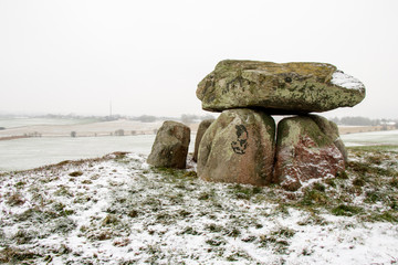 Stone age burial mound in Denmark at winter