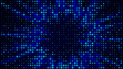 Wall Mural - Festive shiny neon background. Halftone gradient pattern vector illustration. Explosion, salute. Glowing blue dotted, blue disco lights halftone texture. Pop Art comic Background. Dots background