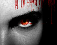 Evil Black Alien Vampire Or Zombie Eyes.   Close Up Shot.