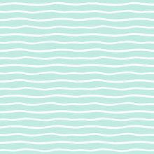 Wavy Stripes Seamless Background. Thin Hand Drawn Uneven Waves Vector Pattern. Striped Abstract Template. Cute Wavy Streaks Texture. White Bars On Mint Green Backdrop.