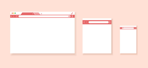 Wall Mural - set of flat blank browser windows for different devices. computer, tablet, phone. vector illustratio