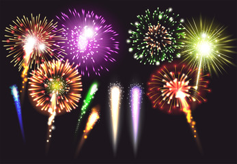 Canvas Print - Realistic Fireworks Icon Set