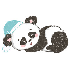 Wall Mural - Cute sleeping panda bear. Perfect for t-shirt print, kids wear, baby shower card. Vector illustration.