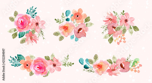 Cuadros en Lienzo pink green watercolor flower arrangement collection