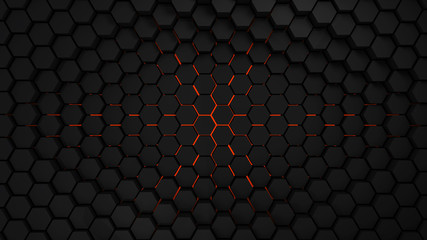 grey and orange hexagons modern background 3d render illustration
