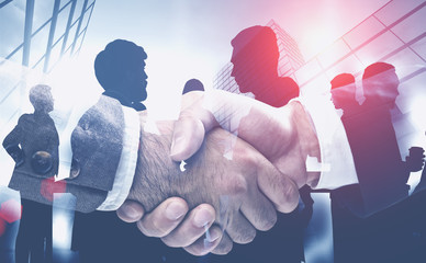 Poster - Handshake in modern city, business team