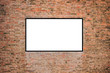 white blank in black frame on brick wall, mock up