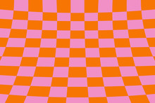 Warped Perspective Coloured Checker Board Effect Grid Orange And Pink
