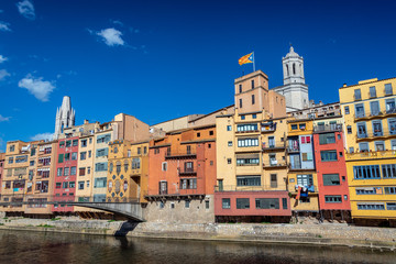 Wall Mural - Girona, Spain and Catalan Flag