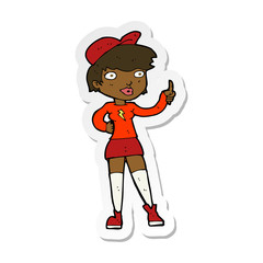 sticker of a cartoon skater girl giving thumbs up symbol