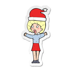 sticker of a cartoon woman wearing xmas hat