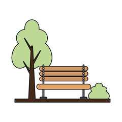 Canvas Print - wooden bench tree bush park