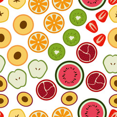 Wall Mural - Vector Pattern of Flat Seasonal Fruits in Cut